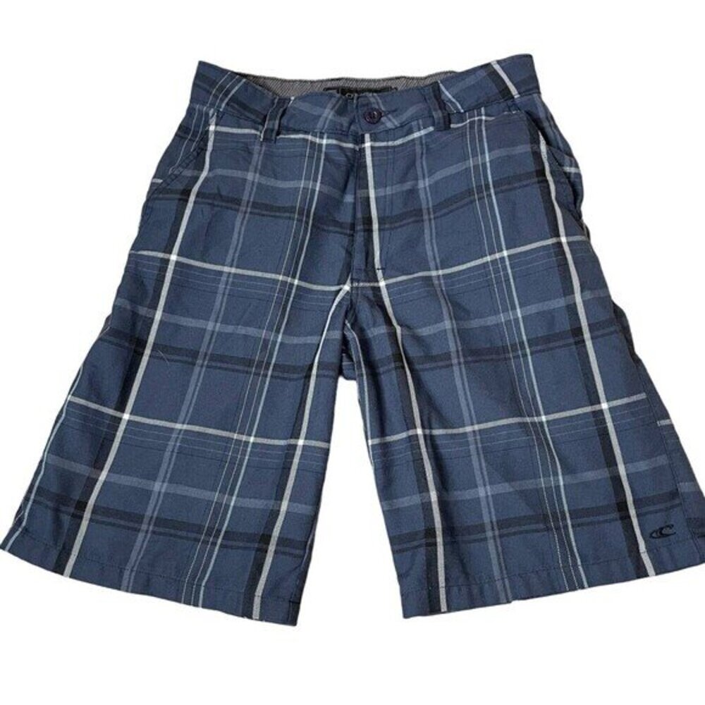 O'Neill board shorts men's black gray plaid window pane SZ 30" button zip up